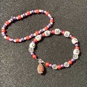 Clemson Football Glass Purple and Red Beaded Bracelet Set